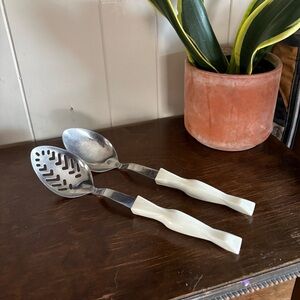 Cutco White and Silver Serving Spoon Set